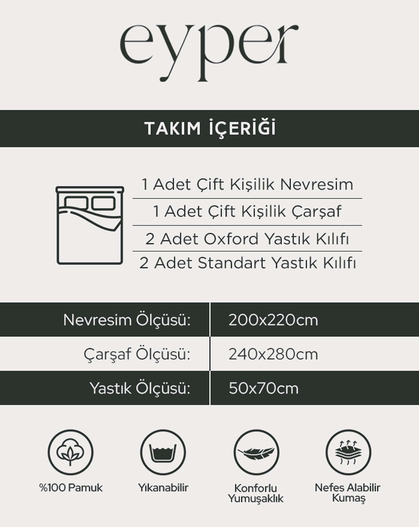 Layer Çift Kişilik Gri Nevresim Seti %100 Pamuk Saten